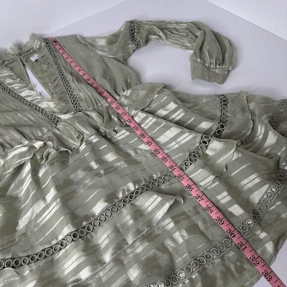 ASOS Design Mini Ruffle Dress US Sz 6 Sage Green Boho Fairycore Romantic Flaw - Picture 11 of 16